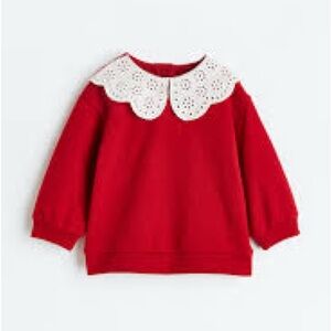 H&M Red and White Sweater with Lace Collar